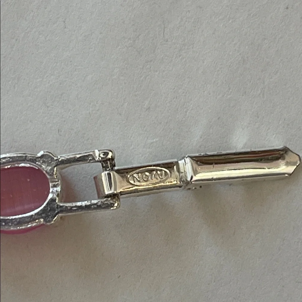 Avon 9” Silver Tone Bracelet | Pink Cabochon Stones | October Birthstone Jewelry
